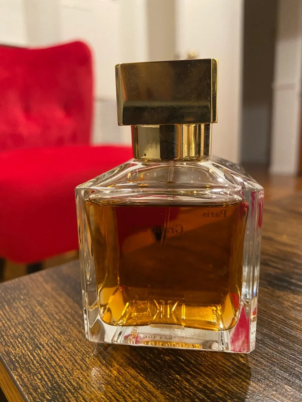 Authentic Maison Francis Kurkdjian Perfume Bottle with Gold Cap and Amber Liquid - Picture 4 of 5